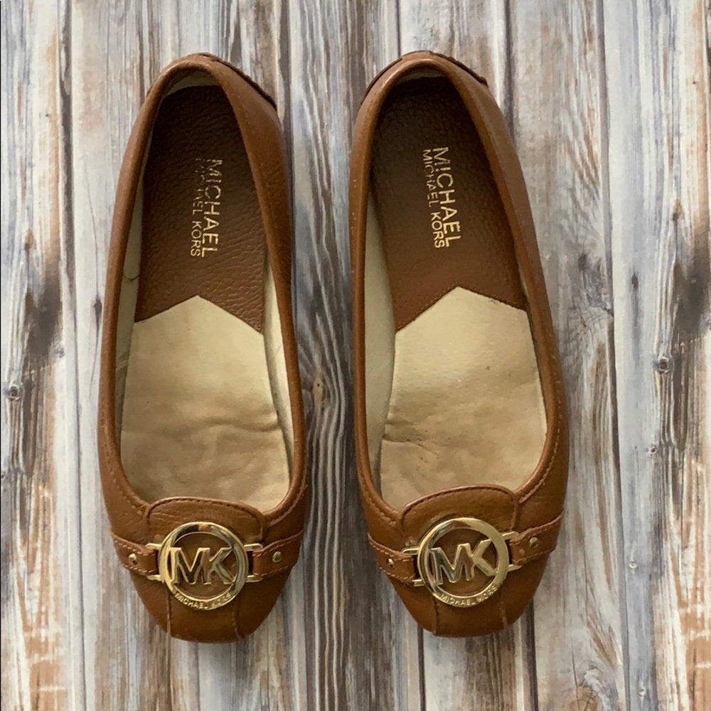 Michael Kors Brown Ballet Flat Shoes MK Gold 6.5